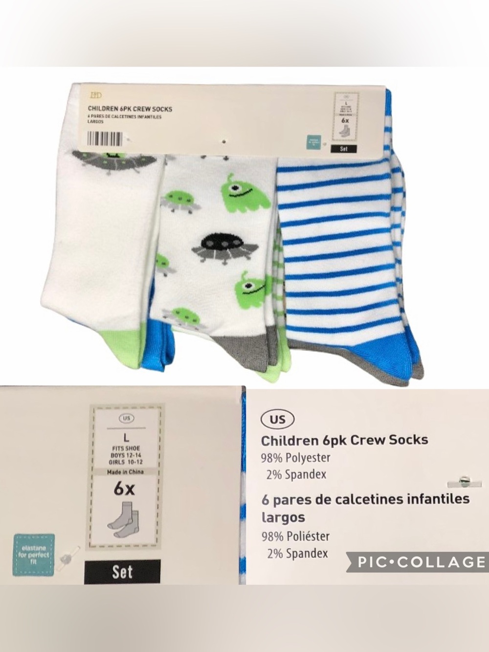 🎈$7🎈NEW LILY & DAN Crew Socks 6pk Aliens Multicolored Large Unisex Boy’s